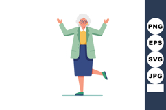 Elderly woman standing on one leg with arms raised wearing g Product Image 1