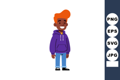 Young man with orange hair wearing purple hoodie and blue je Product Image 1