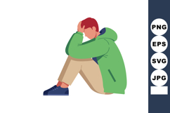 Young man sitting with head in hands wearing green jacket an Product Image 1