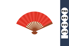 Red Traditional Hand Fan with Wooden Frame Vector Illustrati Product Image 1