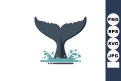 Whale tail diving into ocean with splash waves simple flat v Product Image 1
