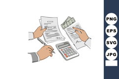 Business hands calculating finances with documents calculato Product Image 1