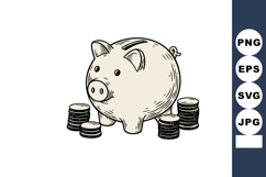 Piggy bank with stacks of coins saving money concept hand dr Product Image 1