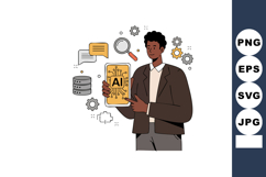 Man Holding Smartphone with Artificial Intelligence Technolo Product Image 1