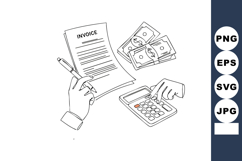 Invoice calculation with hands holding pen and using calcula Product Image 1
