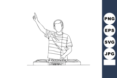 Dj playing music on turntables with headphones in striped t- Product Image 1