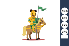 Knight in golden armor riding horse with green flag medieval Product Image 1