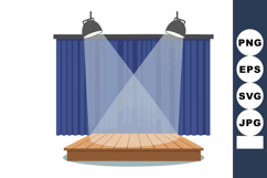 Stage with wooden floor and blue curtain illuminated by two Product Image 1