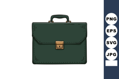 Dark green leather briefcase with golden lock and handle off Product Image 1