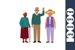 Elderly diverse group standing together with cane and waving Product Image 1
