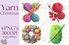 Cozy Yarn Christmas Clipart PNG, Holiday Craft Clip Art Product Image 1
