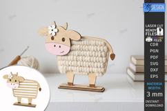 Yarn Wrapped Animal Craft Laser Cut | Shelf Sitter | Cow SVG Product Image 1