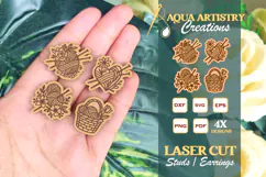4x Floral Yarns Studs Earrings, Laser Cut SVG Templates Product Image 1