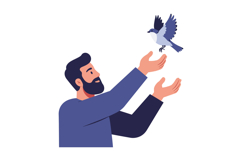 A man releasing a bird into the sky in a flat vector illustr Product Image 1