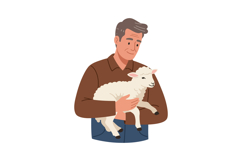 A man holding a cute lamb in a warm, friendly setting, flat Product Image 1