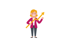 Confident businesswoman holding an upward arrow in a flat ve Product Image 1