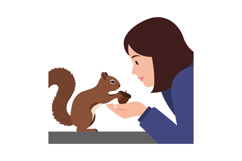 A woman interacting affectionately with a brown squirrel in Product Image 1