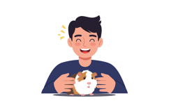 Happy boy holding a cute guinea pig in a flat vector illustr Product Image 1