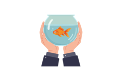 A pair of hands holding a transparent fishbowl with a goldfi Product Image 1