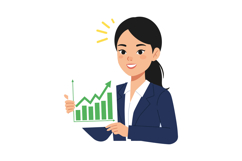 Confident businesswoman presenting a growth chart in flat ve Product Image 1