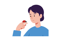 A thoughtful young person observing a red ladybug on their f Product Image 1