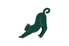 Stretching green cat in minimal flat design showcasing playf Product Image 1