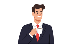 Businessman in a suit holding a coffee cup with a smile in f Product Image 1