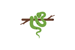 Green snake resting on a brown branch in a minimal flat vect Product Image 1