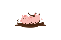 Happy pig rolling in brown mud puddle in flat vector art Product Image 1
