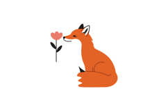 A cute orange fox sitting beside a pink flower in flat vecto Product Image 1