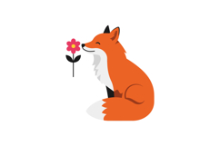 Cute orange fox sitting peacefully beside a pink flower in f Product Image 1