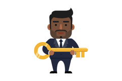 Confident businessman holding a large golden key in a flat v Product Image 1
