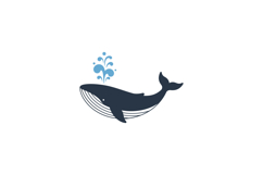 Blue whale swimming gracefully with water spray in flat vect Product Image 1