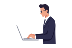 Businessman wearing a suit typing on a laptop in a flat vect Product Image 1