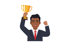 Happy businessman in suit celebrating victory with trophy in Product Image 1