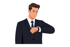 Businessman in a suit checking his watch in a flat, minimal Product Image 1