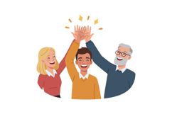 Three cheerful people celebrating success with high-fives in Product Image 1