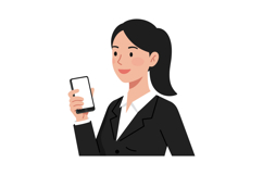 Confident businesswoman in a black suit holding a smartphone Product Image 1