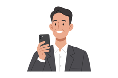 Young man smiling while holding a smartphone in a business s Product Image 1
