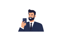 Confident businessman taking a selfie while dressed in a dar Product Image 1
