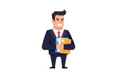 Businessman in suit holding files, expressing determination, Product Image 1
