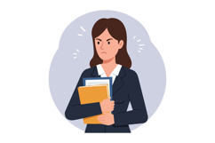 Professional woman holding folders with a serious expression Product Image 1