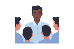 A confident man leading a discussion with four attentive col Product Image 1