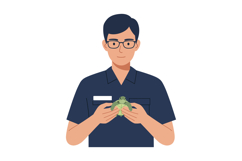 Young man in a blue uniform gently holding a green turtle in Product Image 1