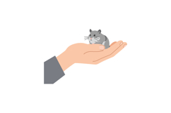 A cute grey hamster resting on a palm in flat vector art sty Product Image 1