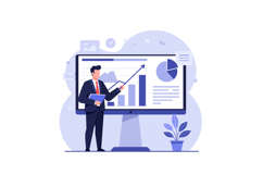 Businessman presenting upward financial graph and pie chart Product Image 1