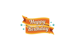Happy birthday orange ribbon banner with decorative stars ce Product Image 1
