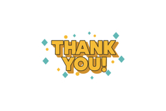 Thank you text with yellow letters and blue decorative shape Product Image 1