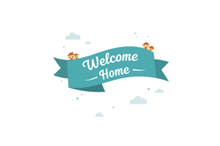 Welcome Home Banner with Two Small Houses and Sky Clouds Vec Product Image 1