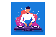 DJ mixing music with headphones playing records on turntable Product Image 1